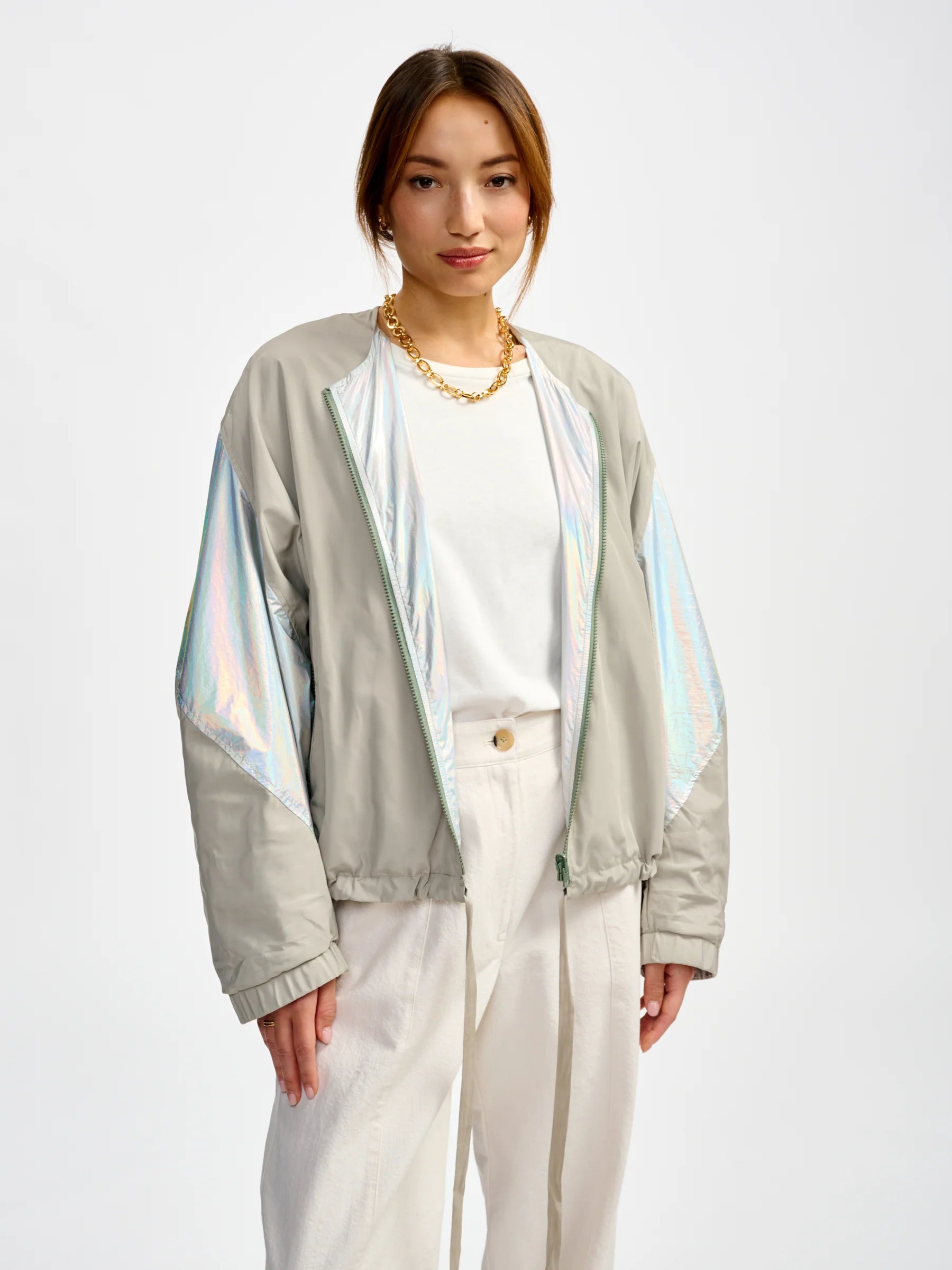 High-End Iridescent Streetwear Full Zip Reversible Wearing