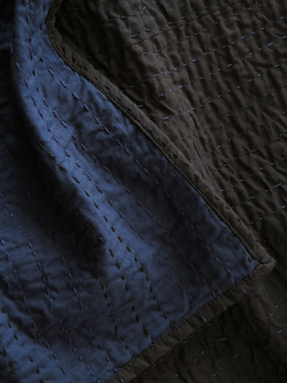 Cotton Kantha Quilt in Navy Black