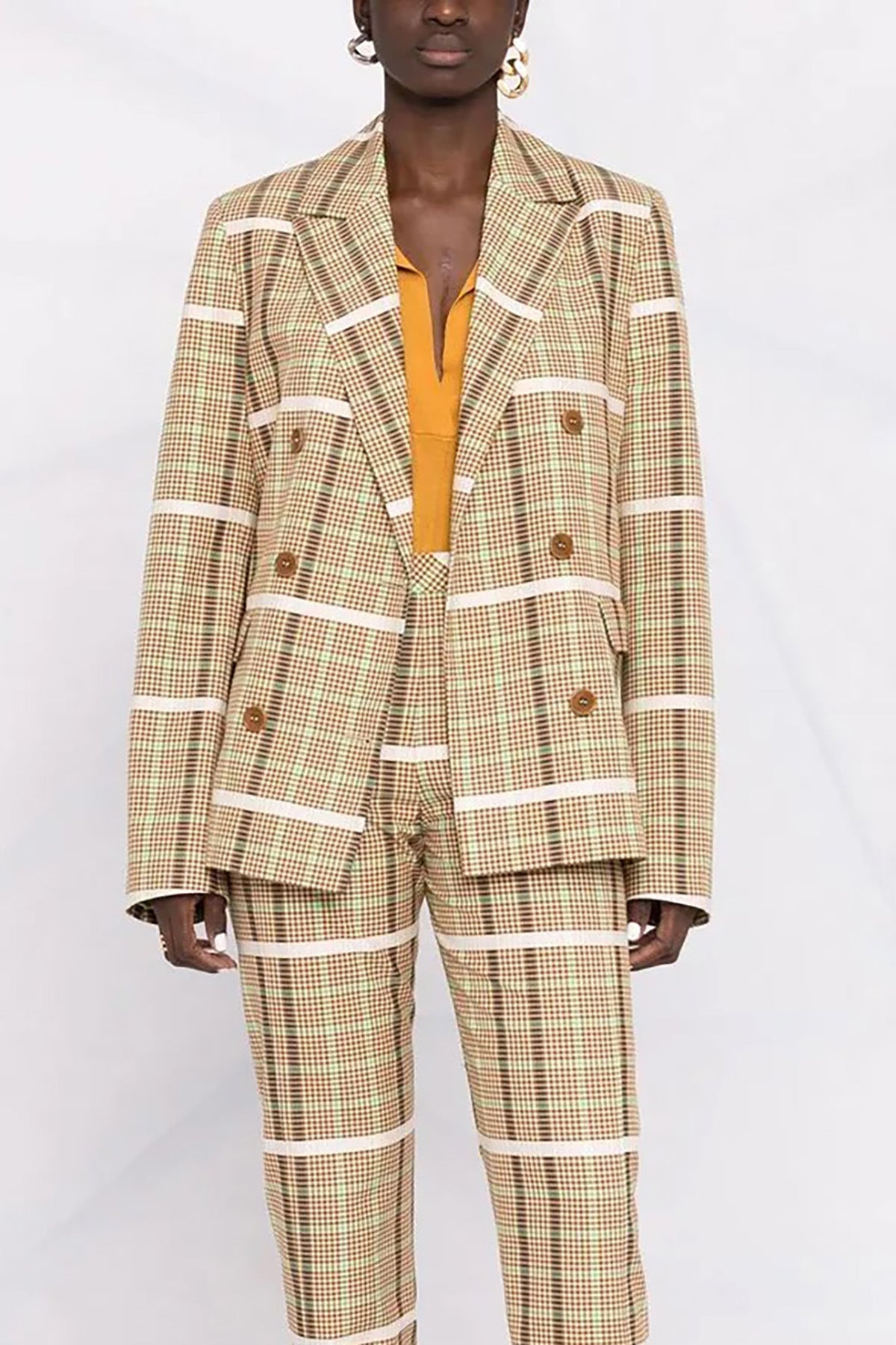 Henrik Vibskov Motif Blazer in Green Brown Checks