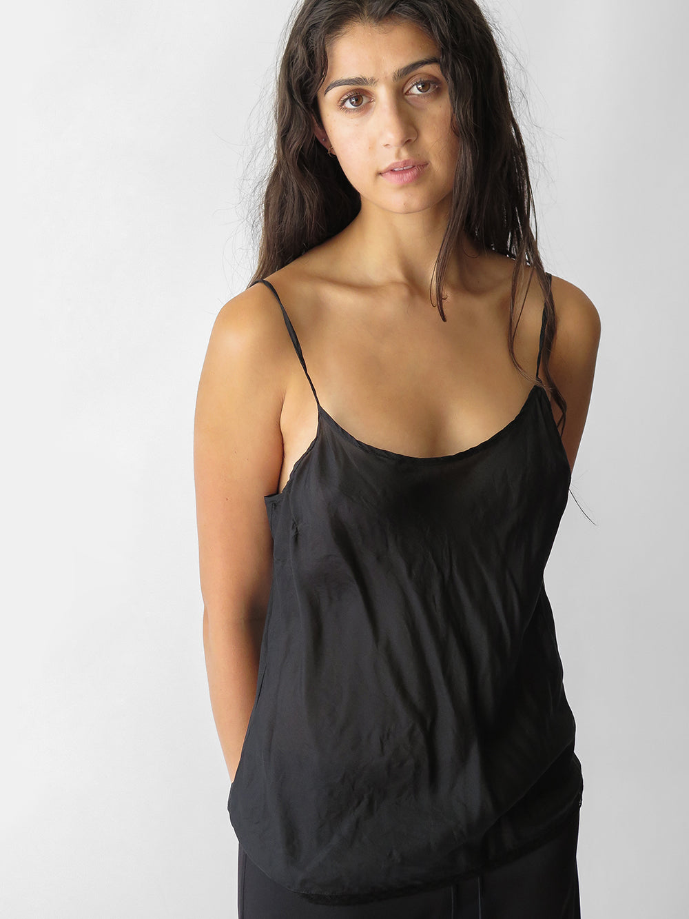 Black silk camisole with French lace