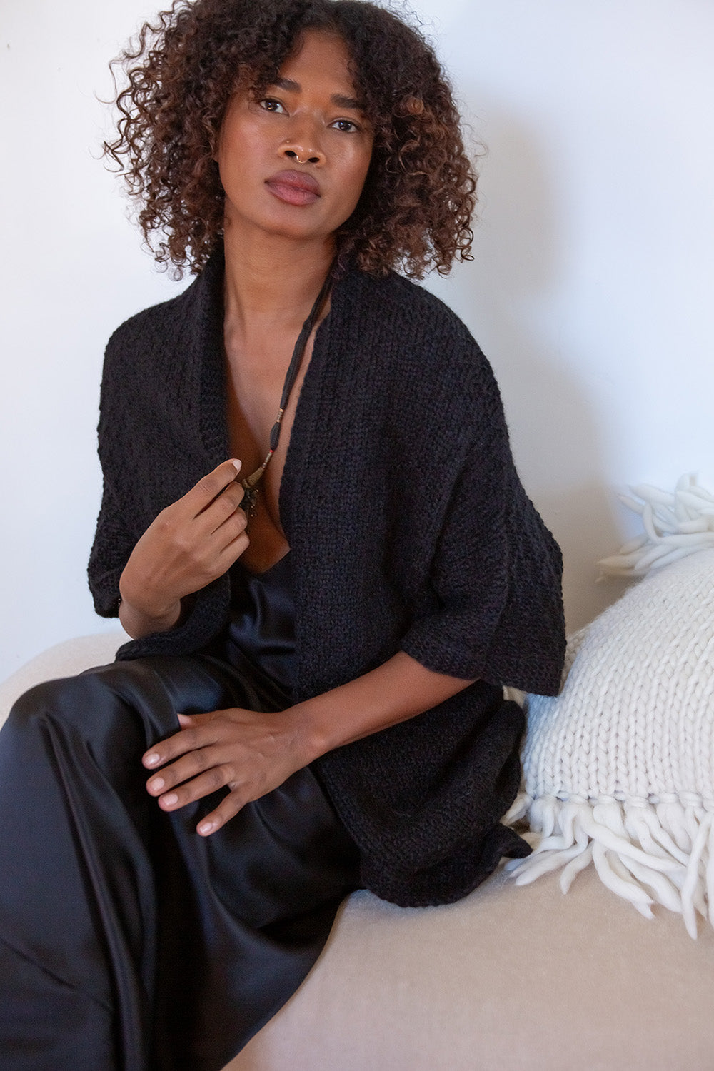 Alpaca Kimono Cardigan In Black