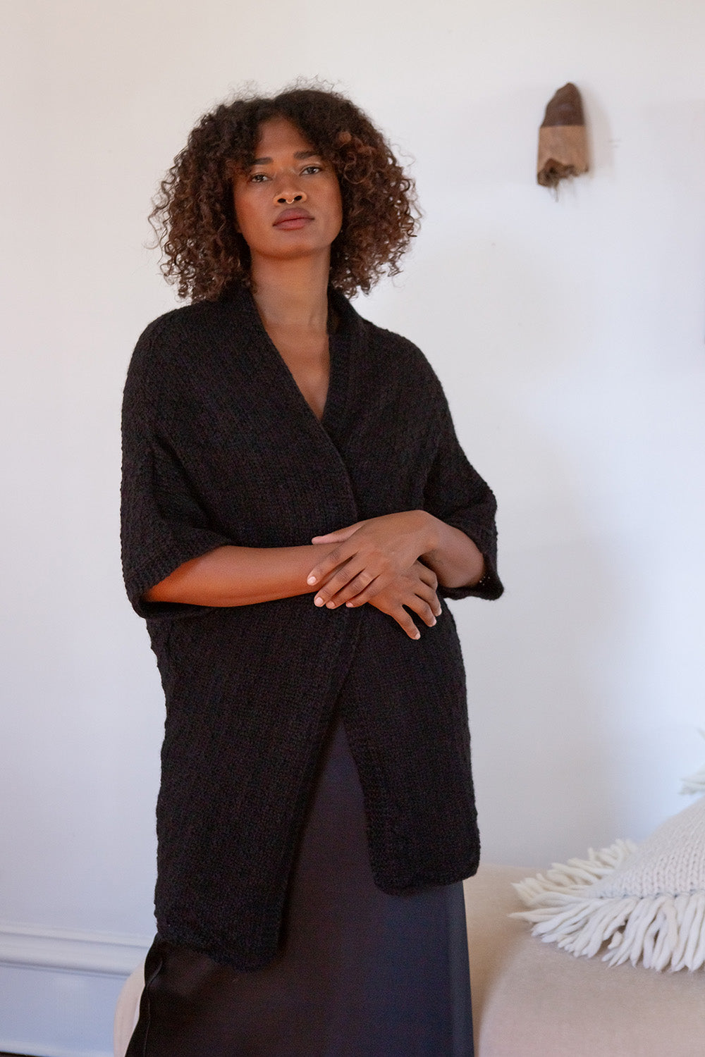 Alpaca Kimono Cardigan In Black