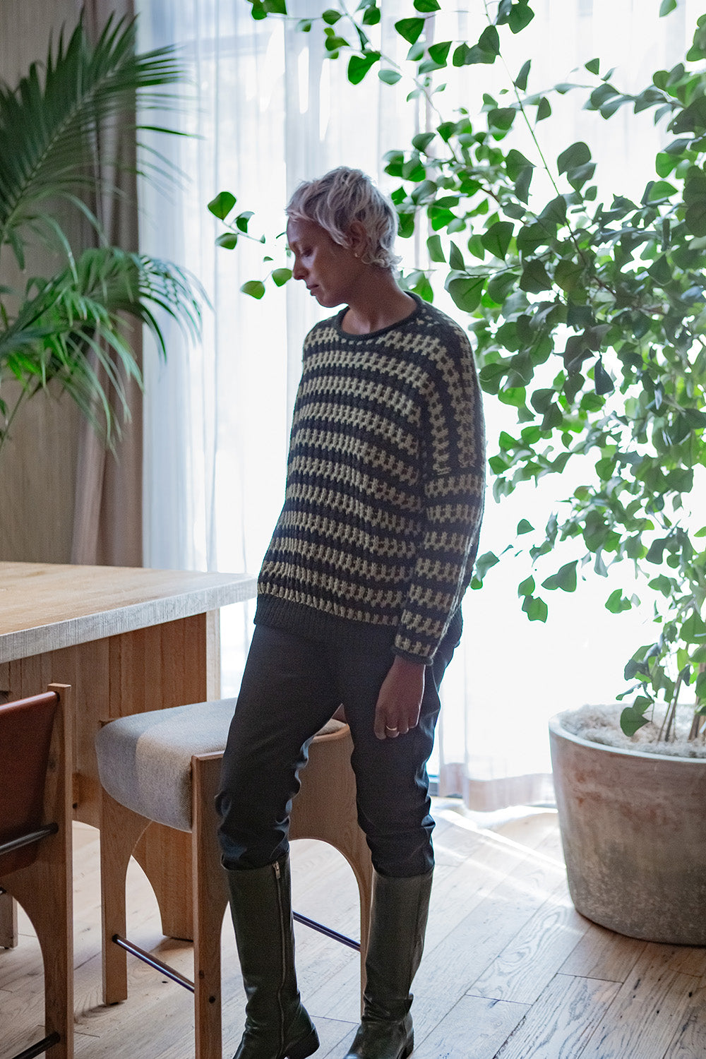 Alpaca Rollneck Pullover In Bracken Stripe