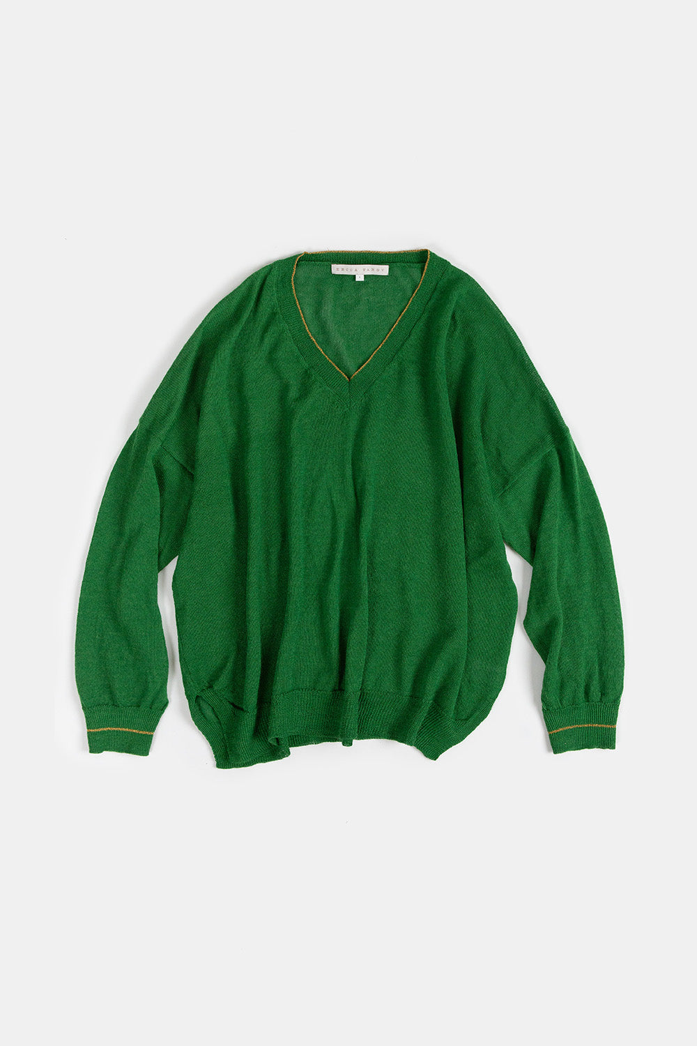 Anna Alpaca V Neck Pullover In Green/Gold