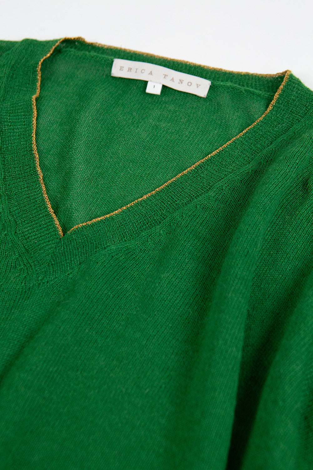 Anna Alpaca V Neck Pullover In Green/Gold