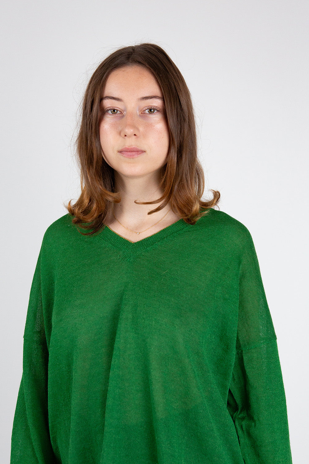 Anna Alpaca V Neck Pullover In Green/Gold