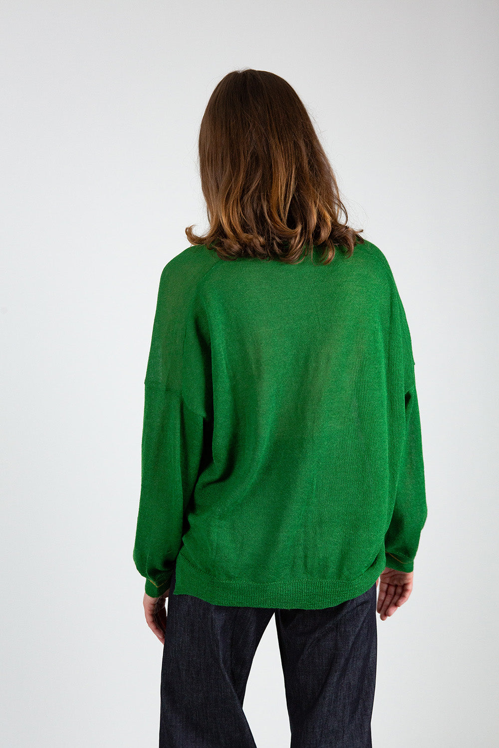 Anna Alpaca V Neck Pullover In Green/Gold