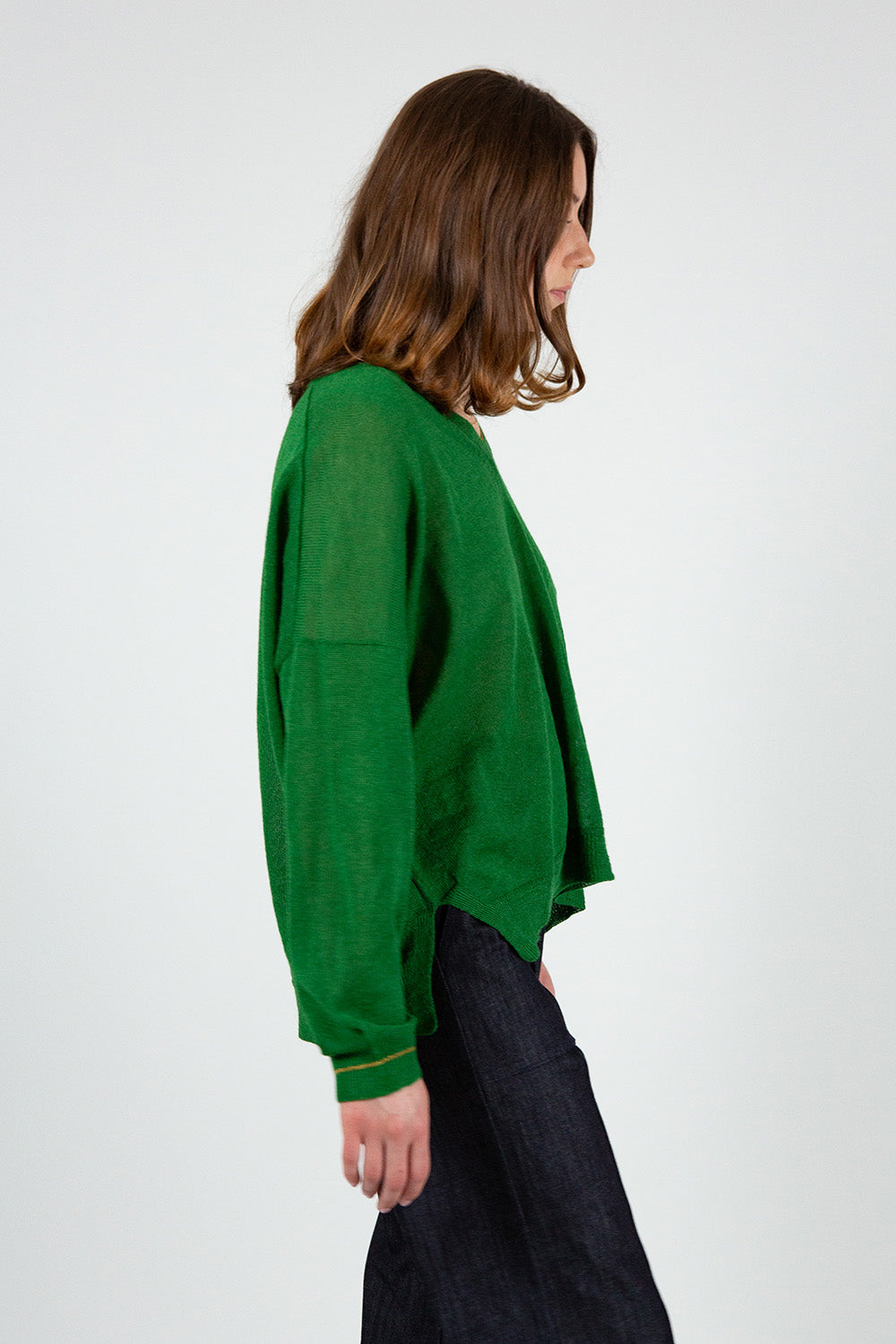 Anna Alpaca V Neck Pullover In Green/Gold