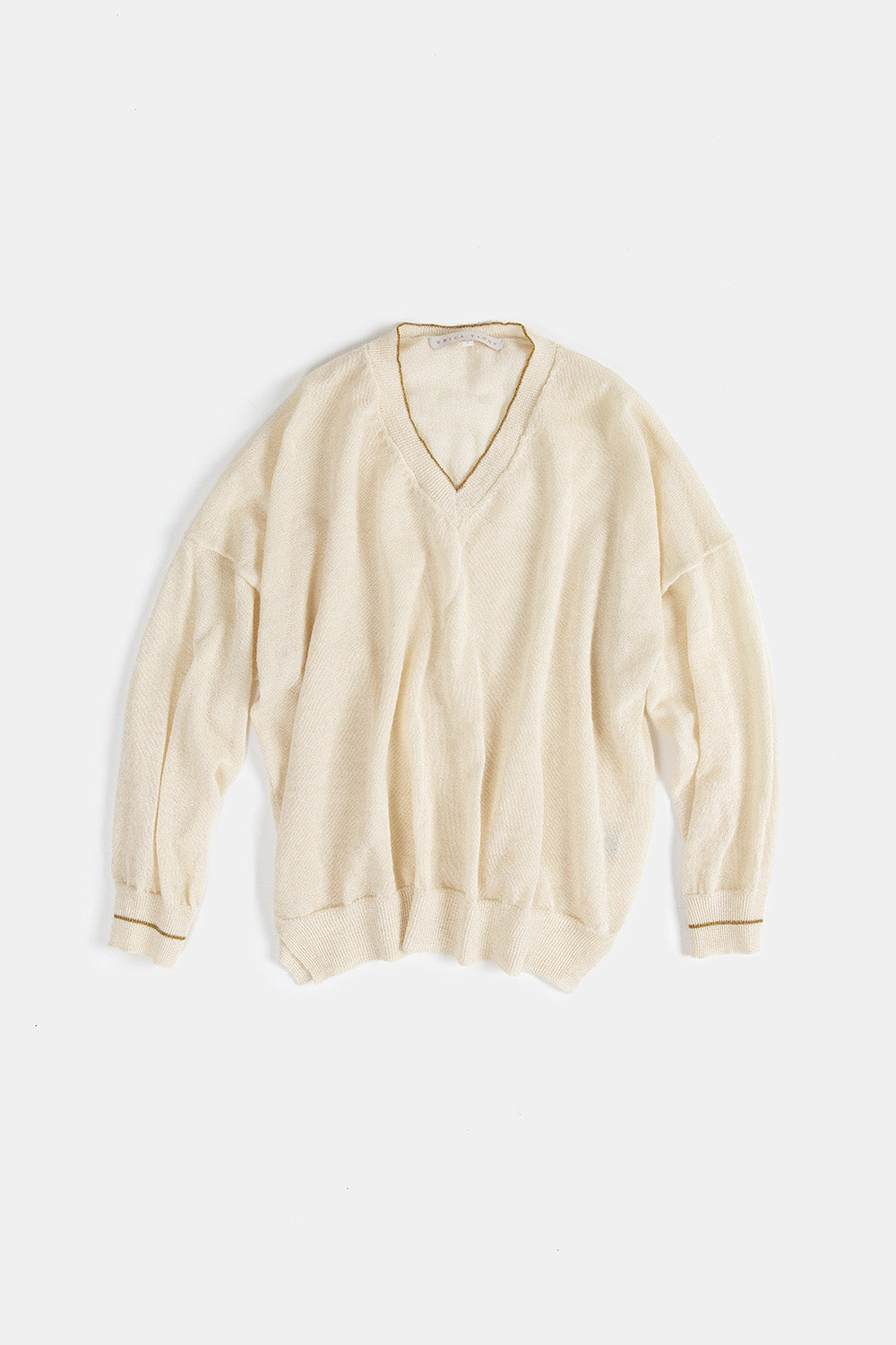 Anna Alpaca V Neck Pullover In Winter White/Gold