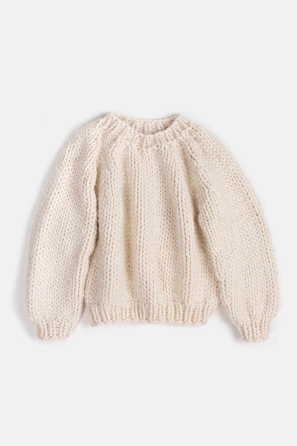 Merino Wool Crewneck Balloon Pullover In Winter White