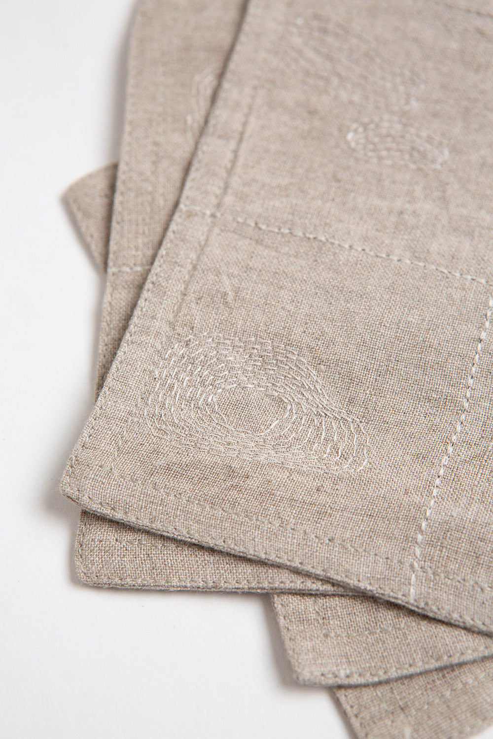 Set of 4 Linen Coasters In Natural Line Embroidery