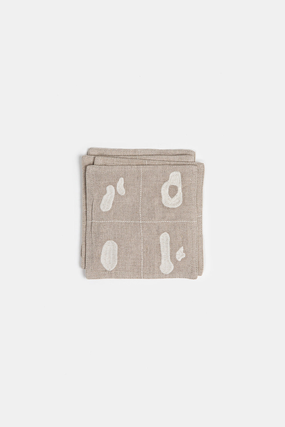 Set of 4 Linen Coasters In Natural Solid Embroidery