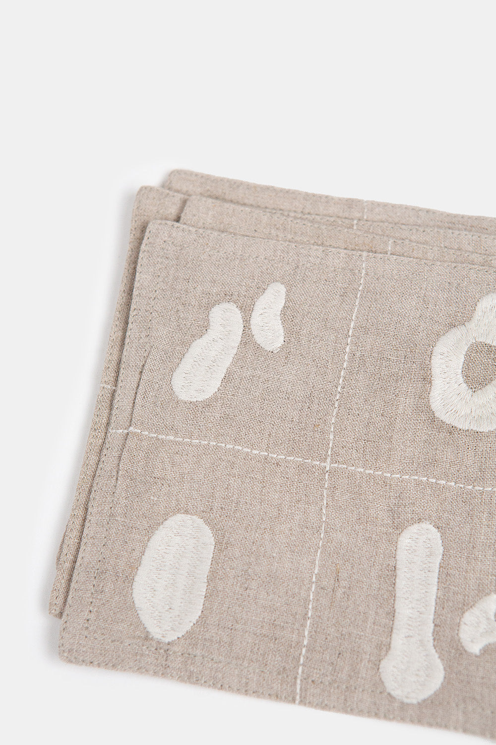 Set of 4 Linen Coasters In Natural Solid Embroidery