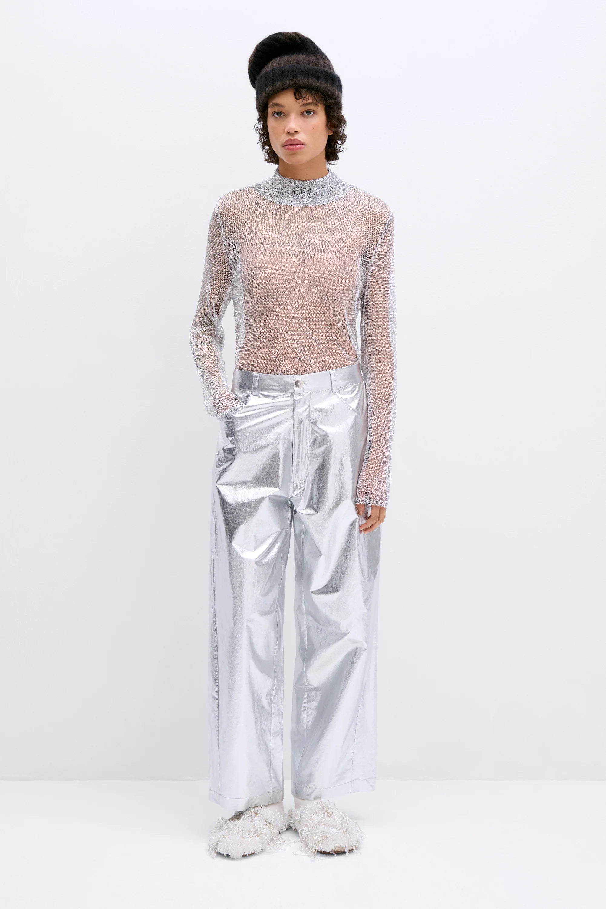 Cordera Cotton And Silk Pants In Silver