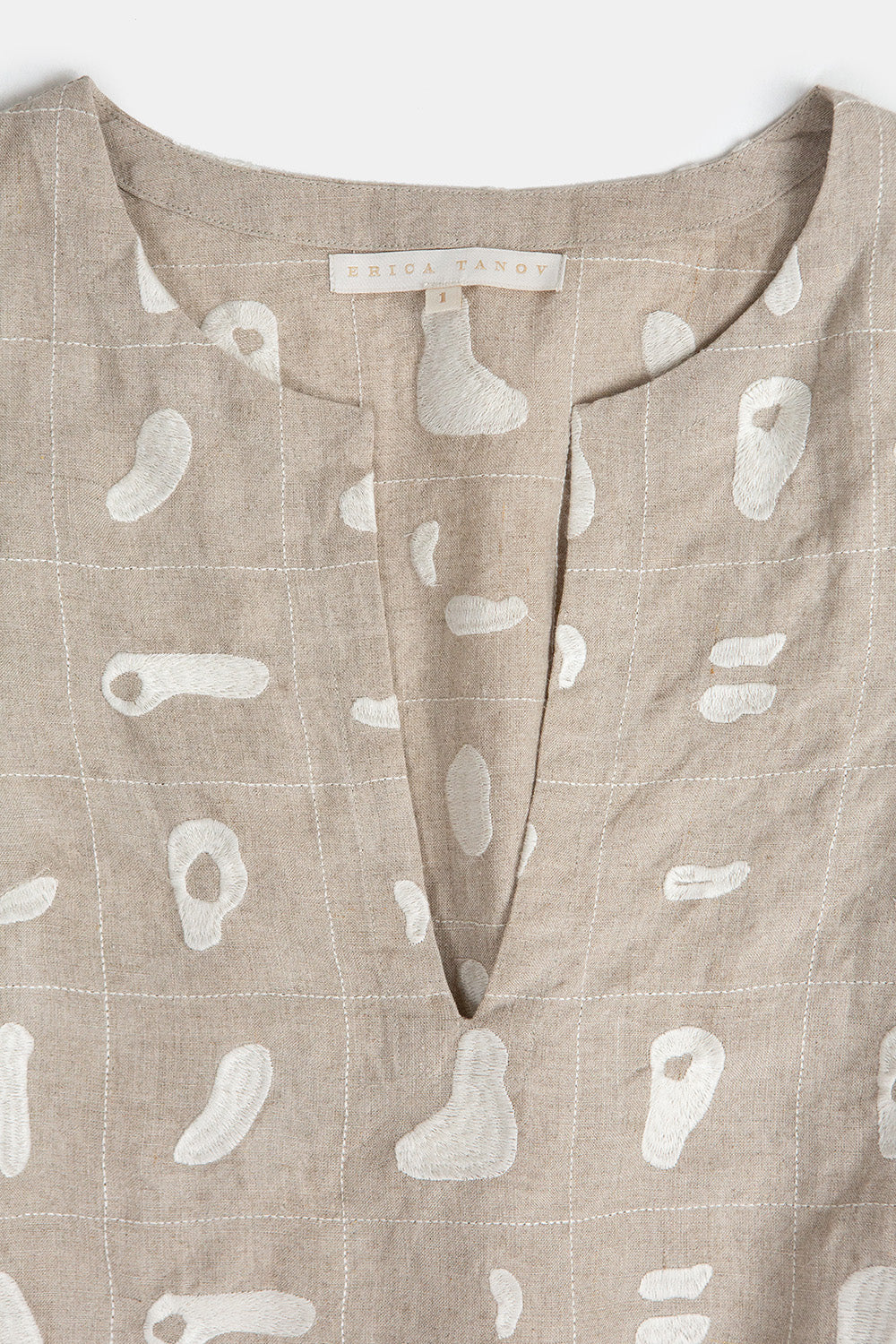 Diego Linen Top in Natural Solid Embroidery