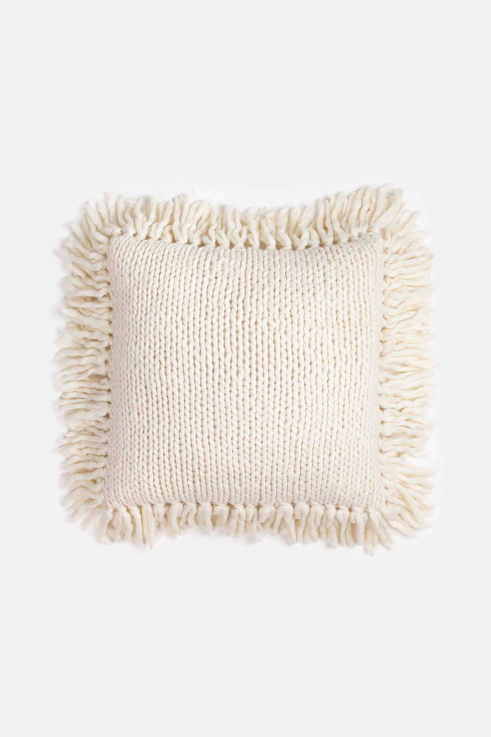 Merino Wool Fringe Pillow In Winter White