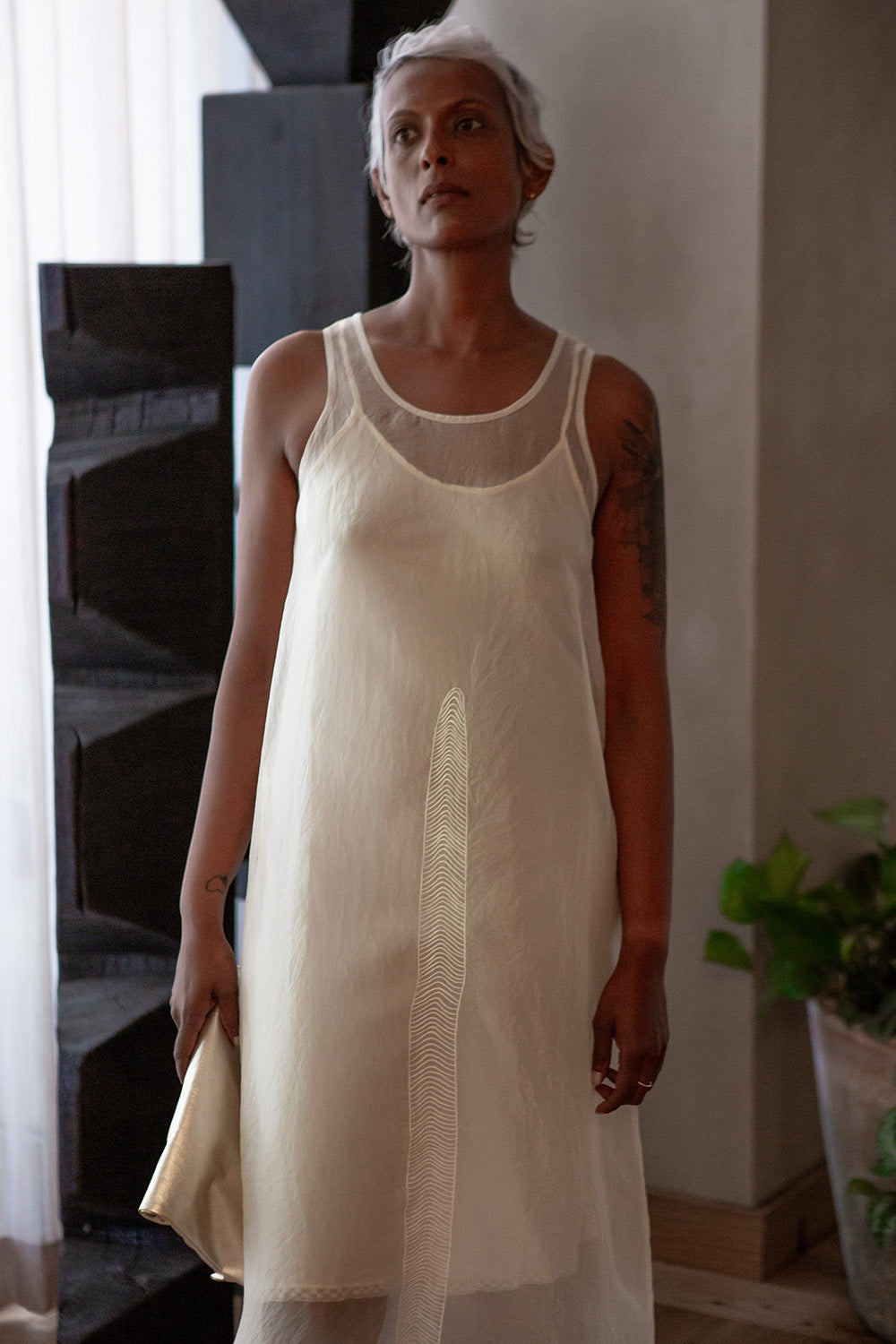 Gamine Embroidered Silk Organza Dress In Ivory