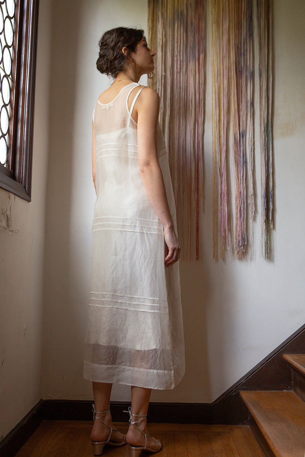 Gamine Pintuck Silk Organza Dress In Ivory