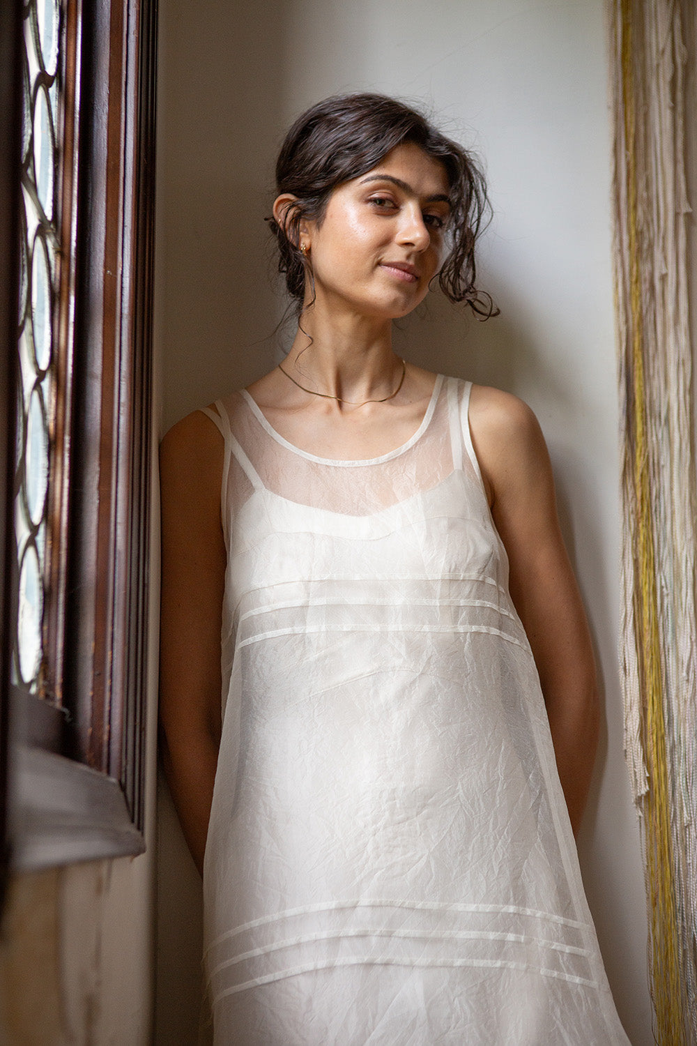 Gamine Pintuck Silk Organza Dress In Ivory