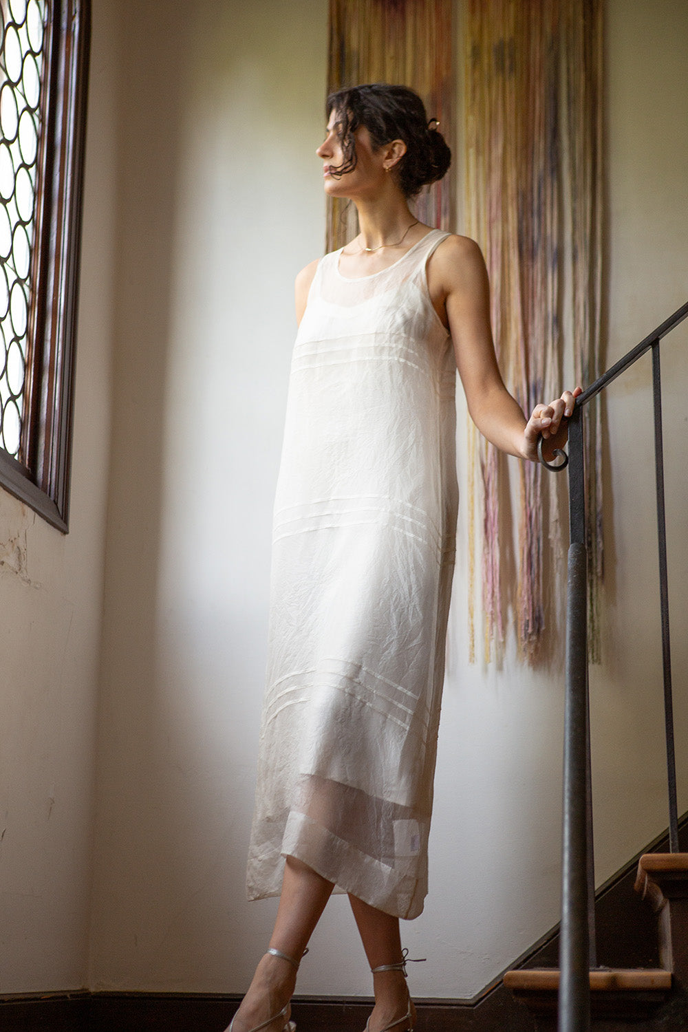 Gamine Pintuck Silk Organza Dress In Ivory