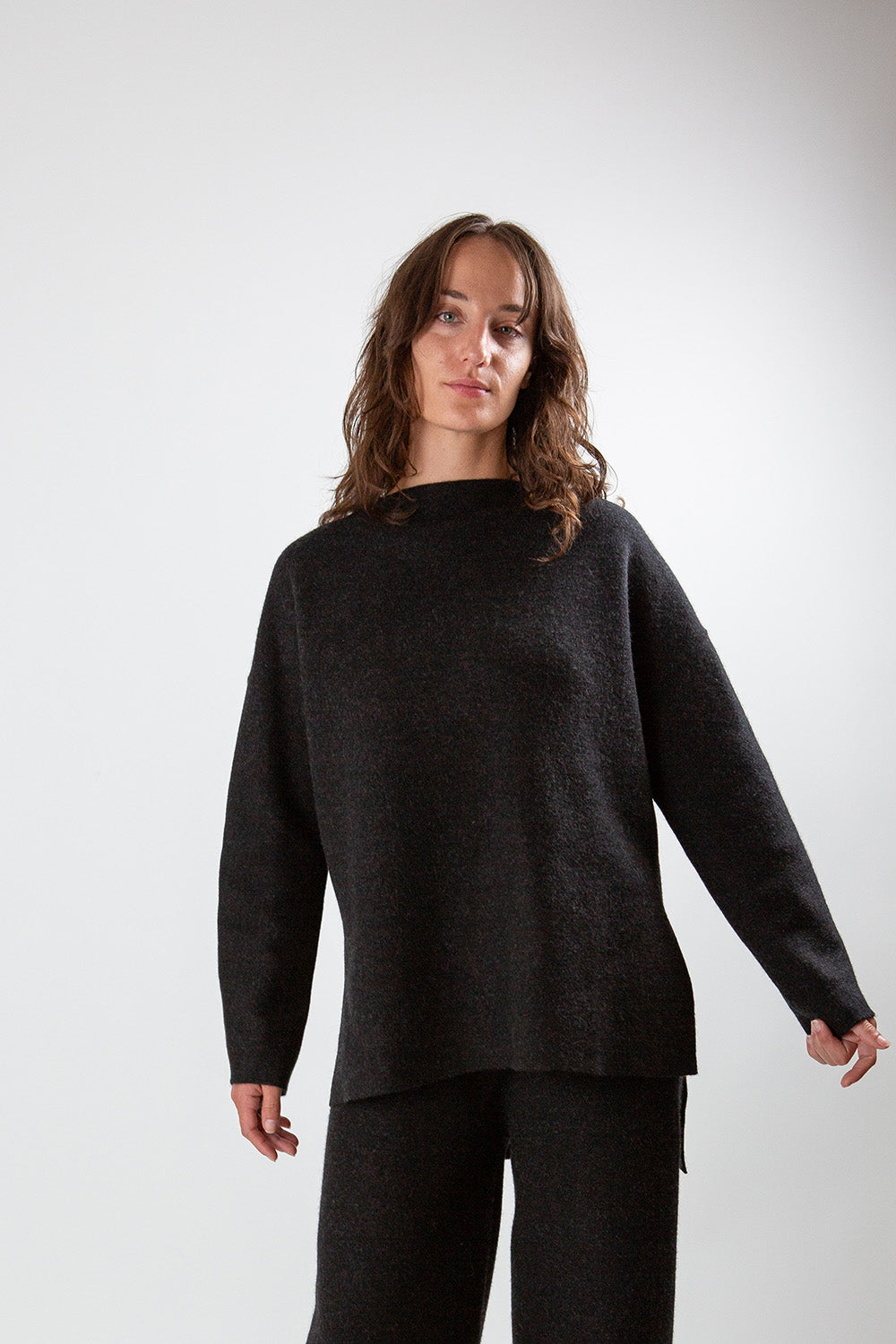 Lauren Manoogian Double Knit Boatneck Sweater In Black Melange