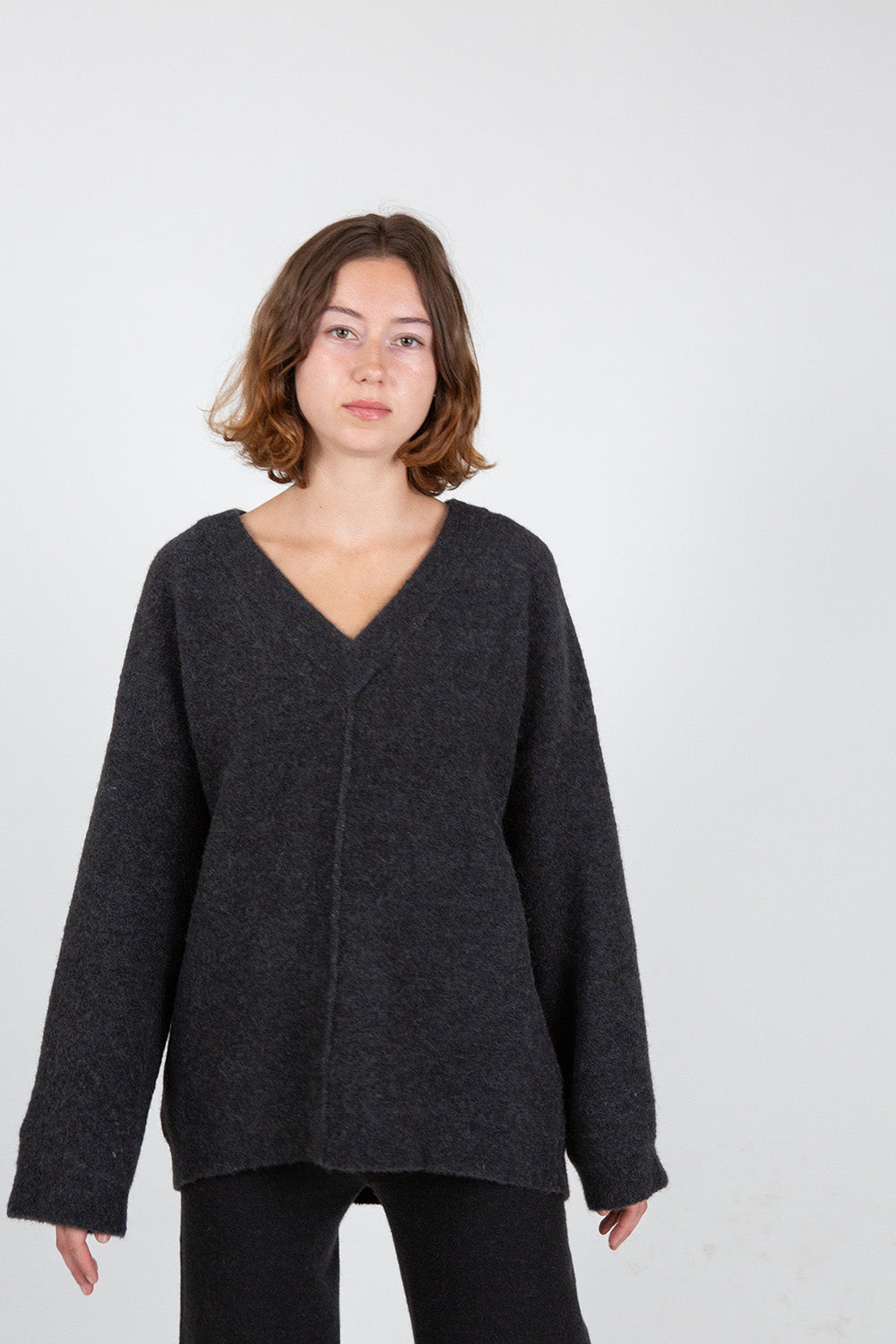 Lauren Manoogian Fleece V Neck In Ink