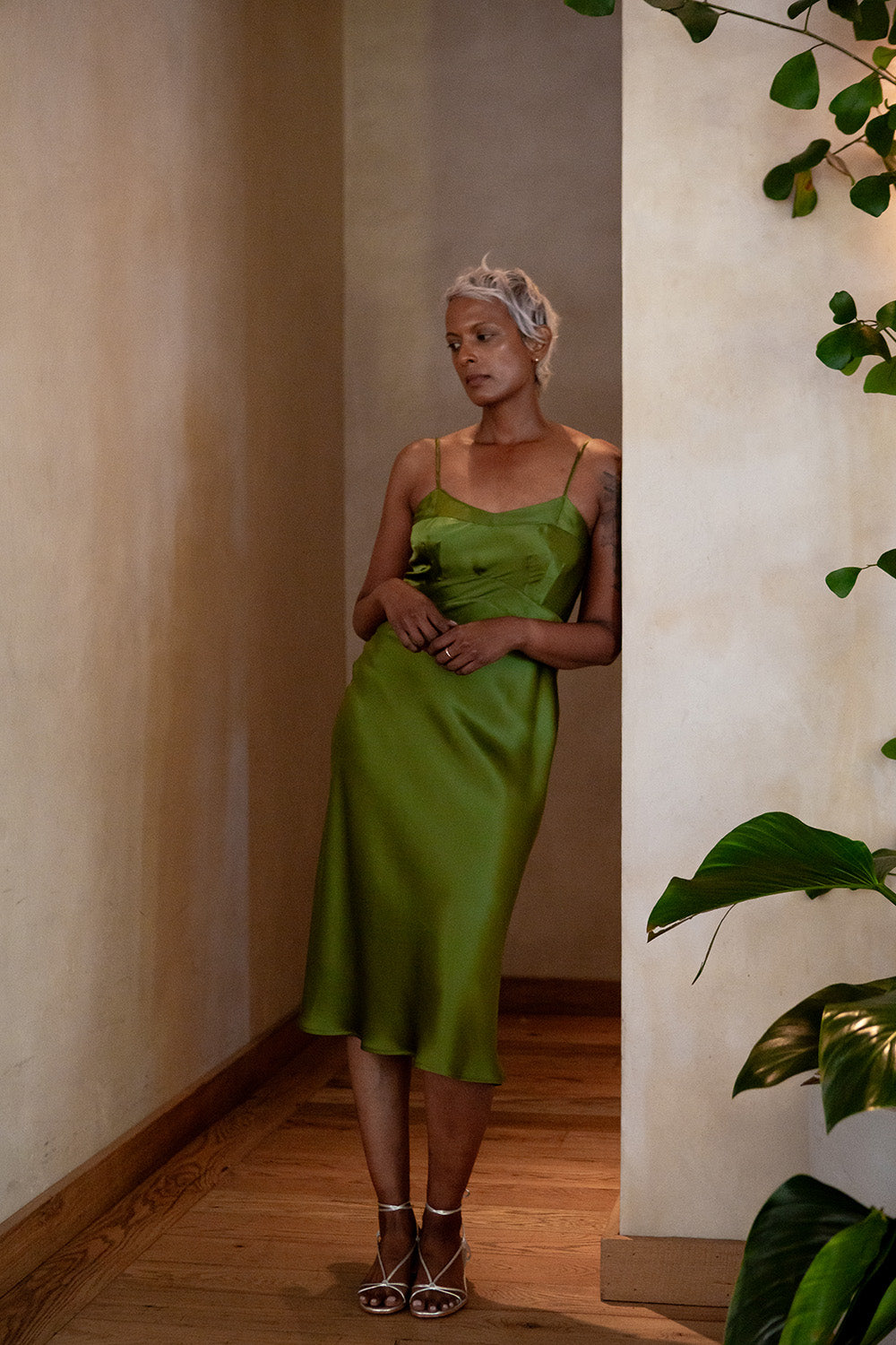 Long Lola Silk Charmeuse Dress in Tourmaline