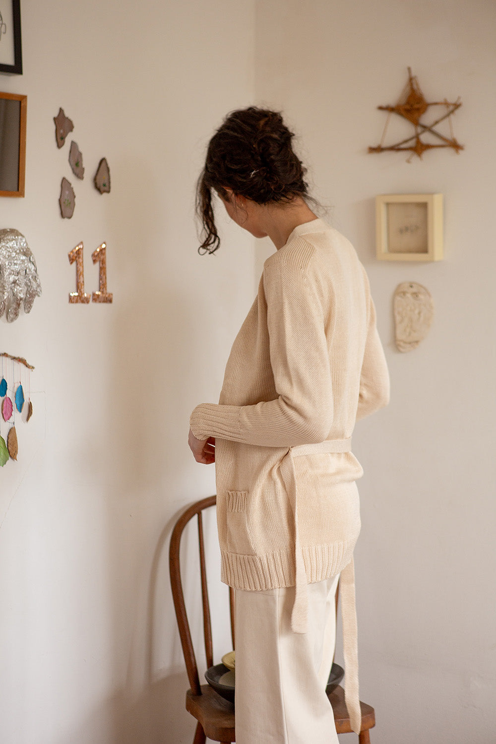 Pima Cotton Belted Cardigan in Natural