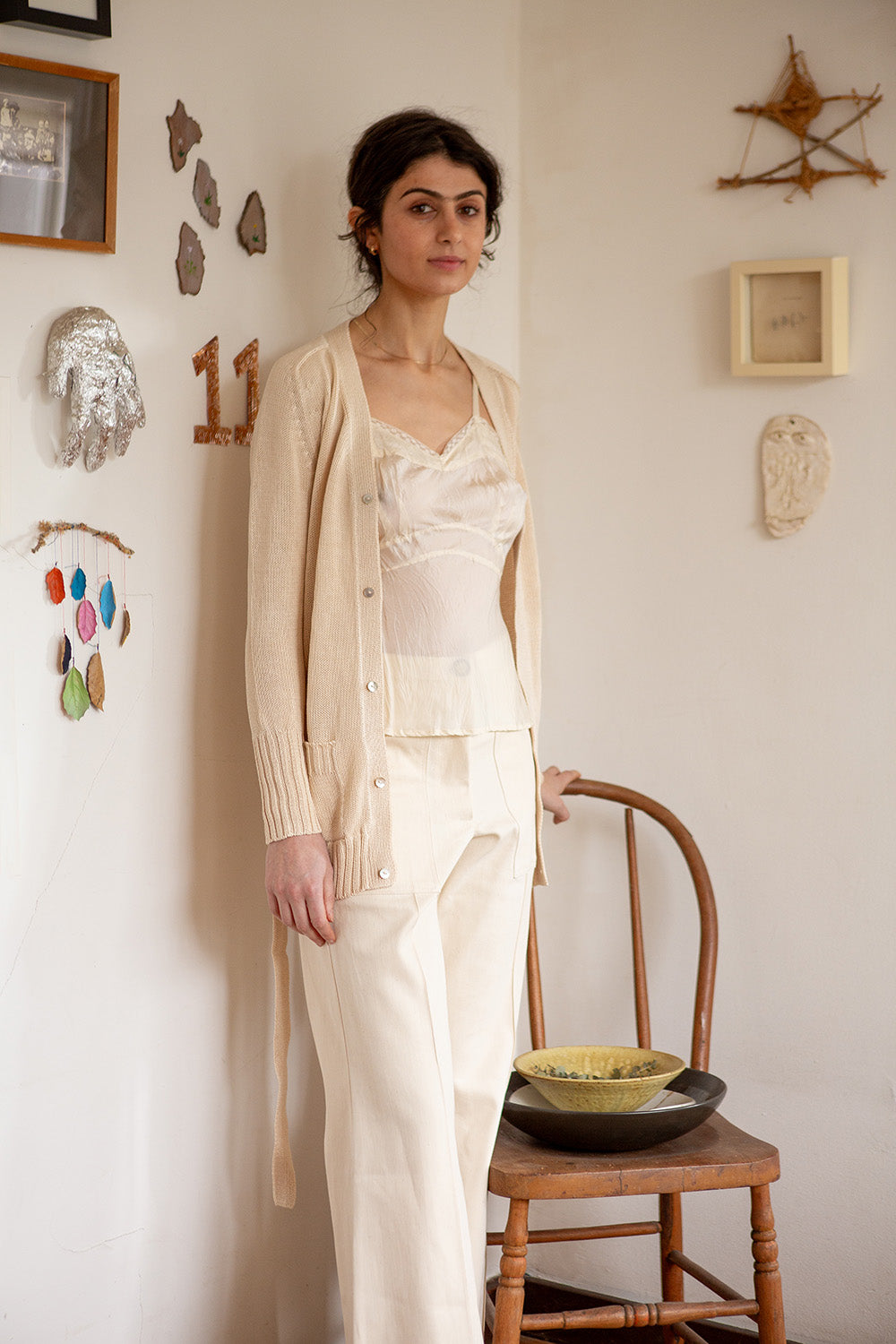 Pima Cotton Belted Cardigan in Natural