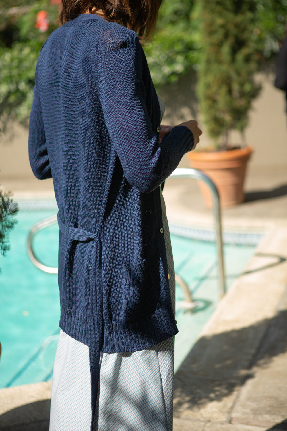 Pima Cotton Belted Cardigan In Navy