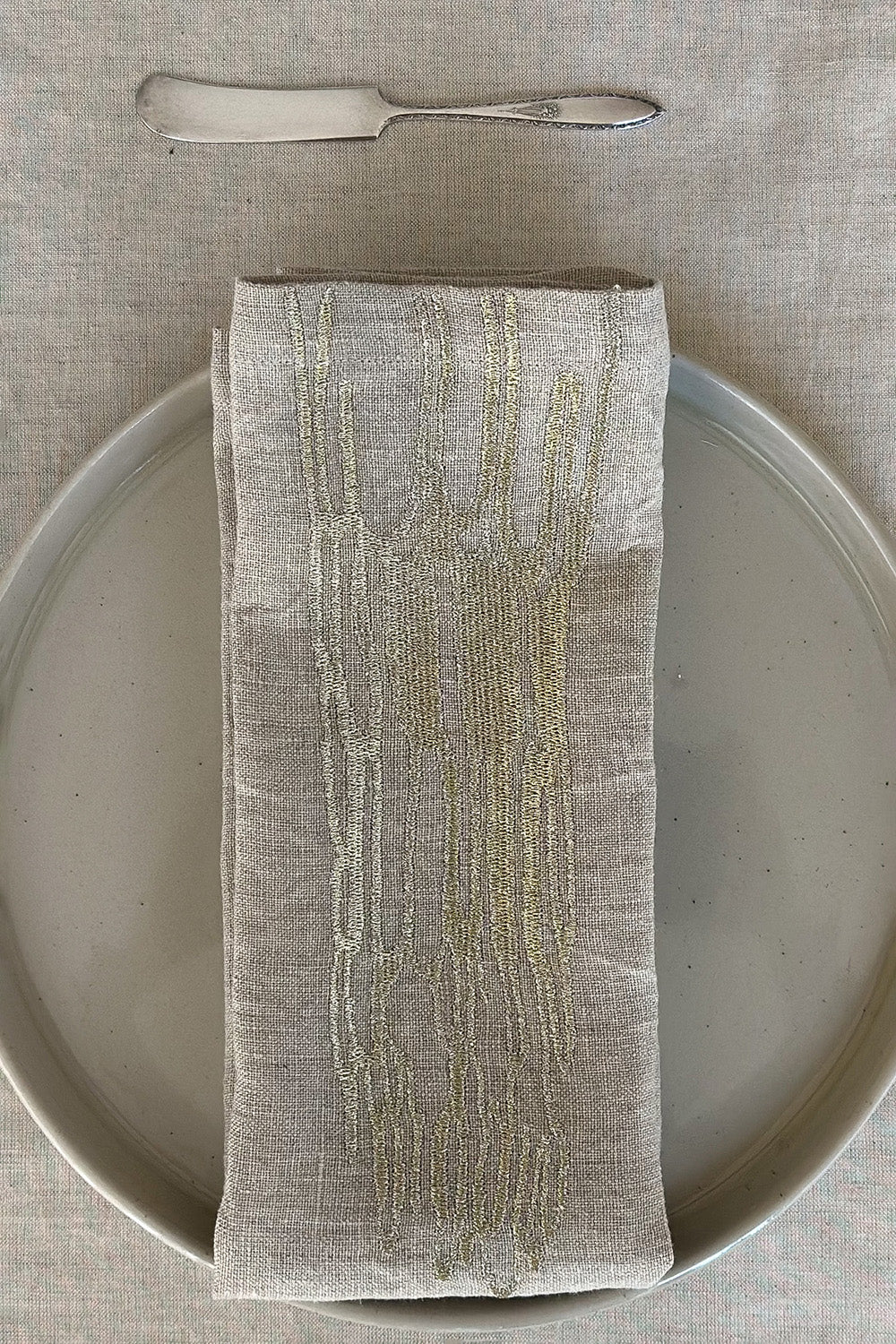 Linen Napkin In Emily Payne 'Fleet' Embroidery