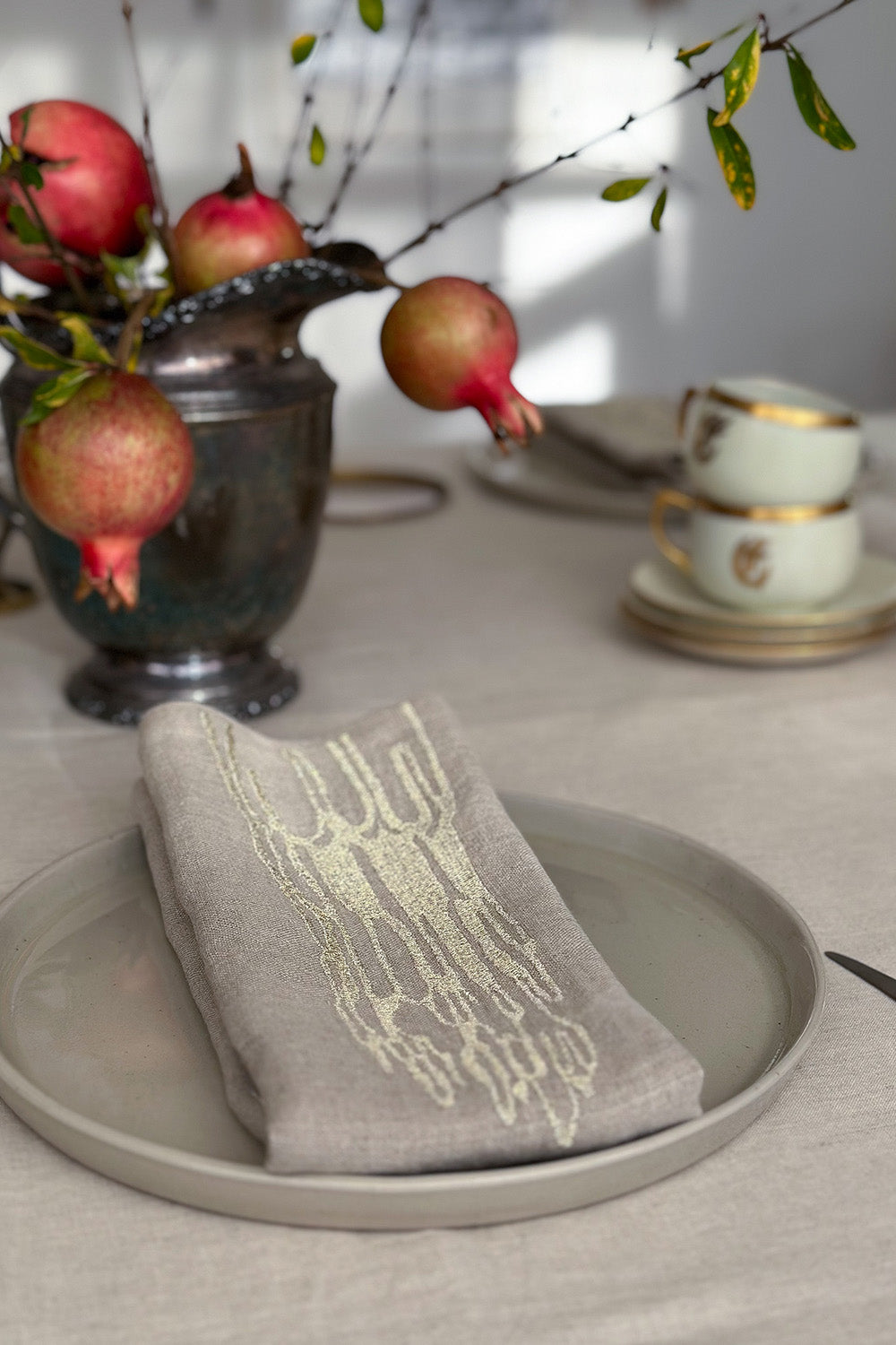 Linen Napkin In Emily Payne 'Fleet' Embroidery