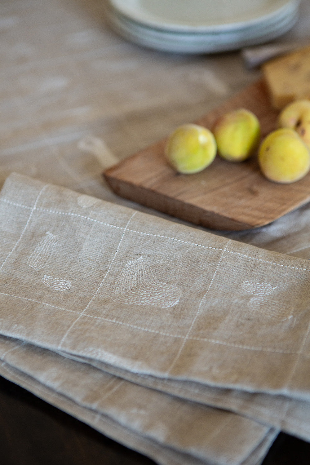 Linen Napkin In Natural Line Embroidery