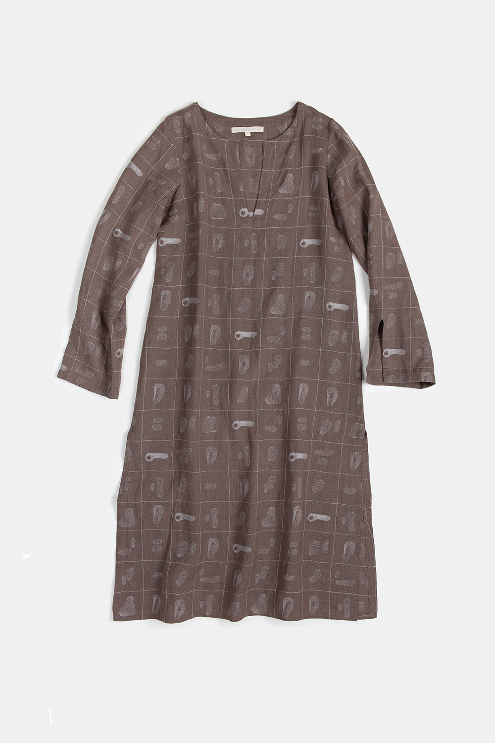 Nava Linen Caftan in Fig Line Embroidery