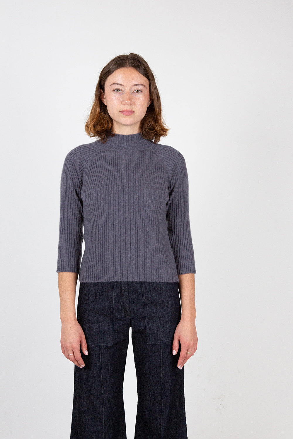 Cashmere Ribbed Mock Turtleneck Sweater In Slate