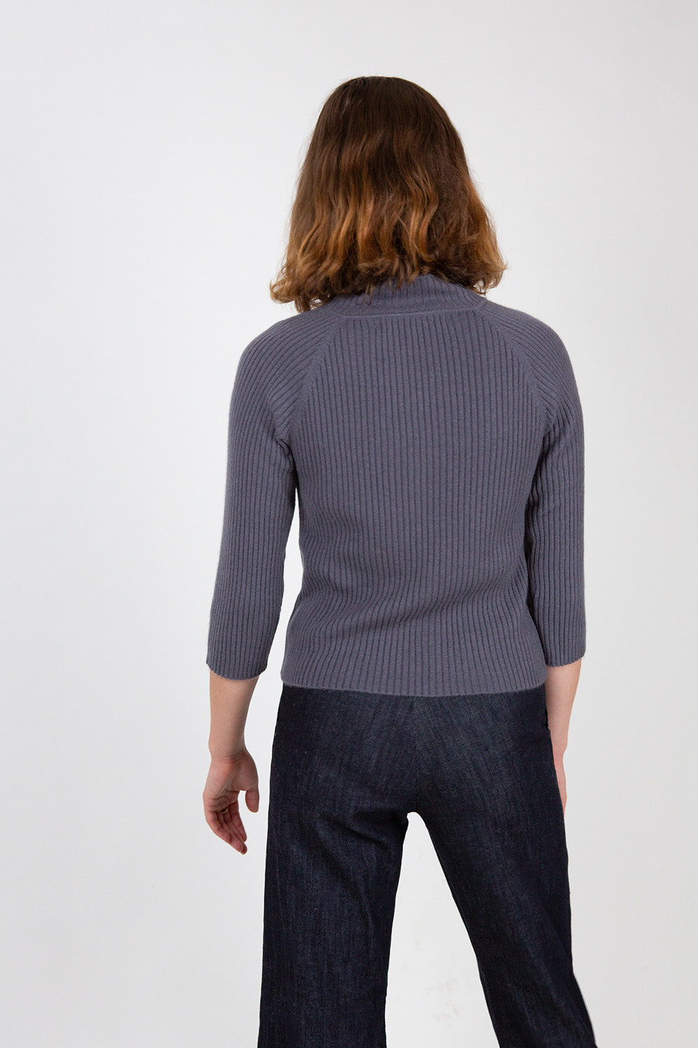 Cashmere Ribbed Mock Turtleneck Sweater In Slate