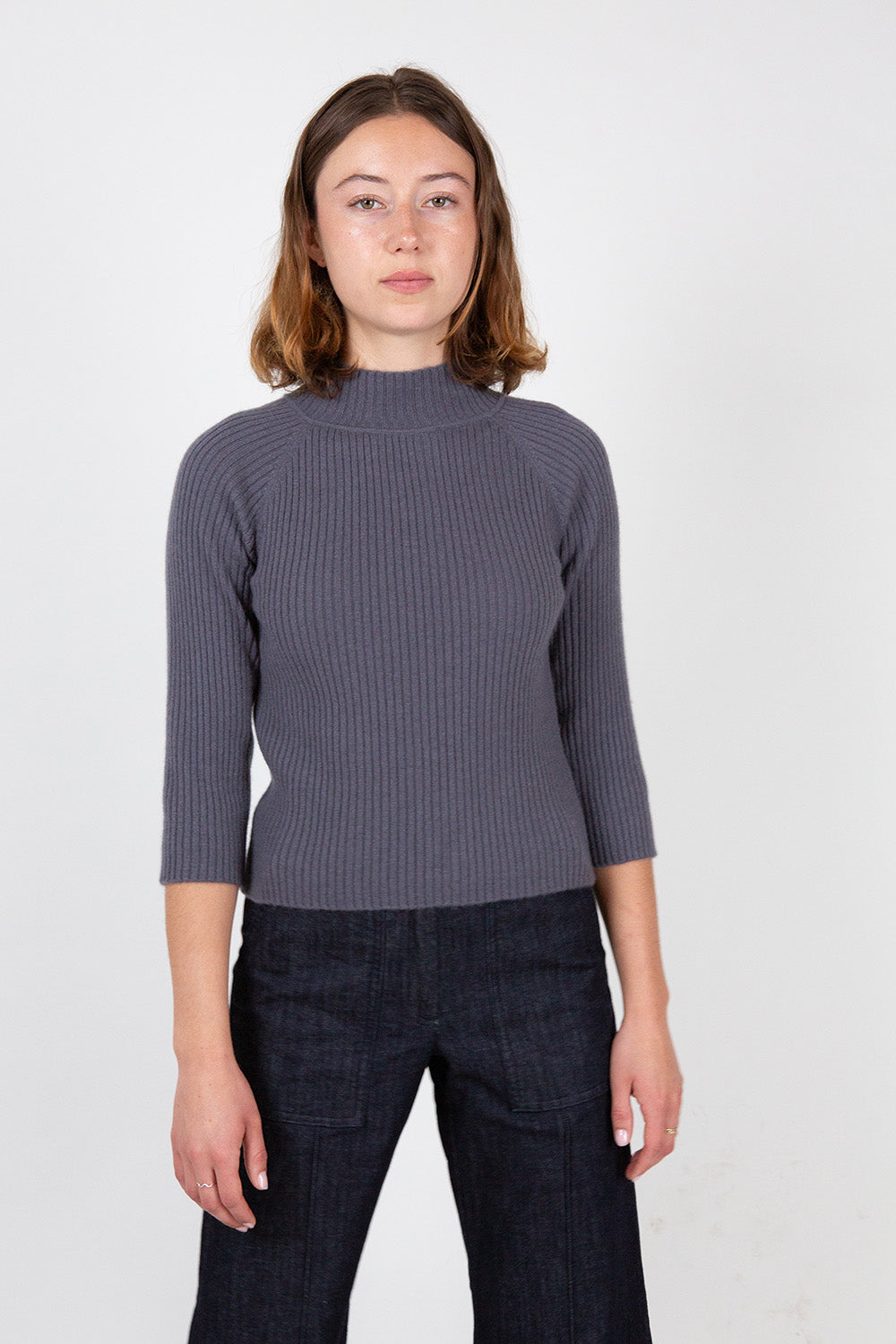 Cashmere Ribbed Mock Turtleneck Sweater In Slate