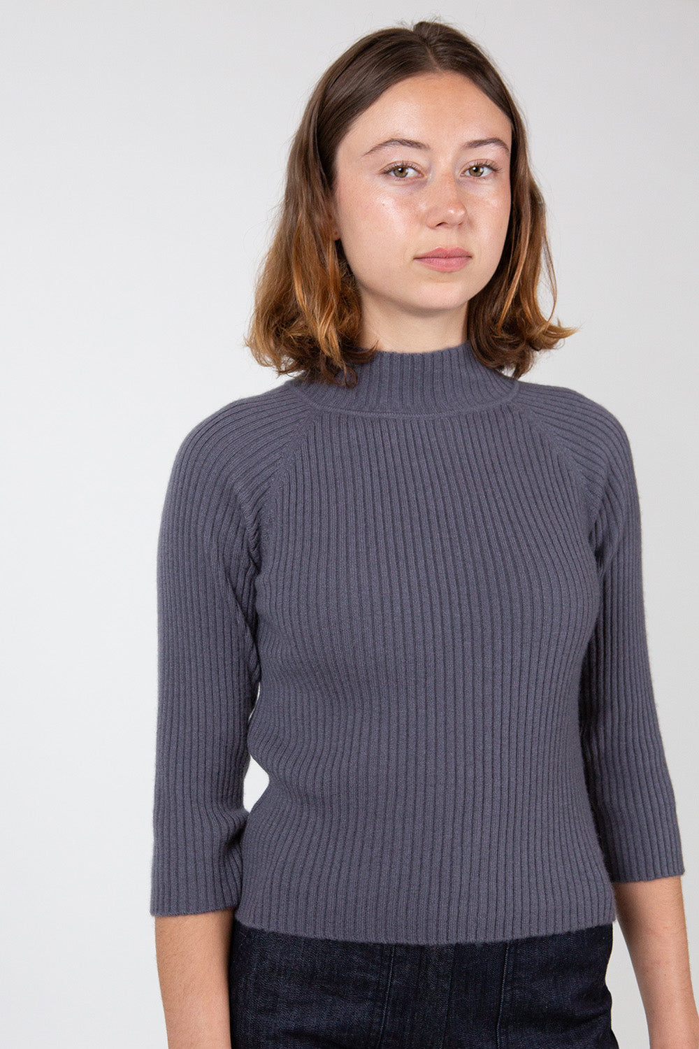 Cashmere Ribbed Mock Turtleneck Sweater In Slate