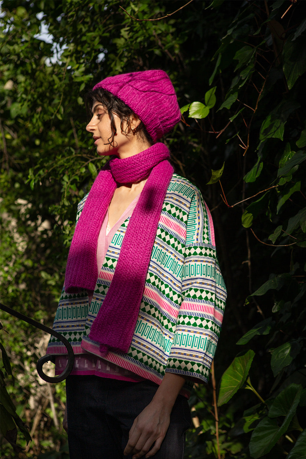 Baby Alpaca Skinny Scarf In Hot Pink