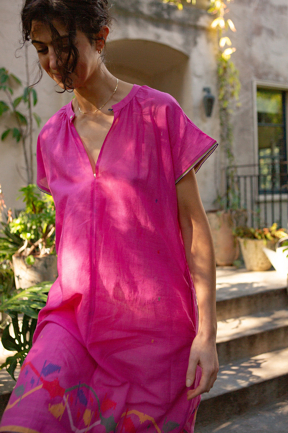 Suki Jamdani Cotton Dress In Barragan Pink