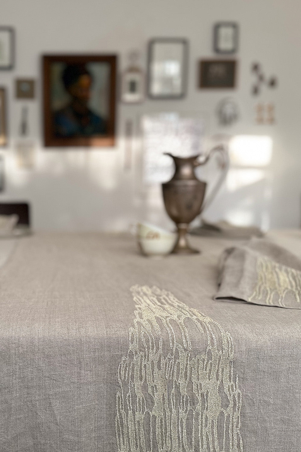 Linen Table Runner In Emily Payne 'Fleet' Embroidery