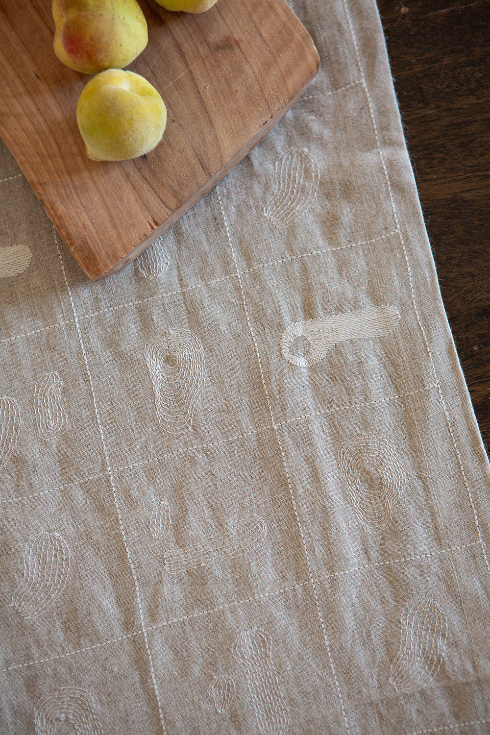 Linen Table Runner In Natural Line Embroidery