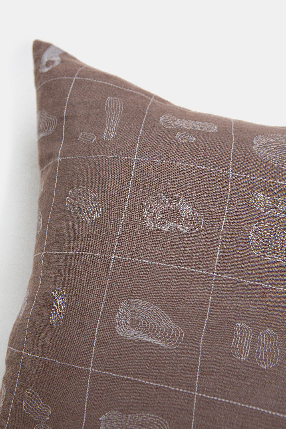 Linen Throw Pillow In Fig Line Embroidery