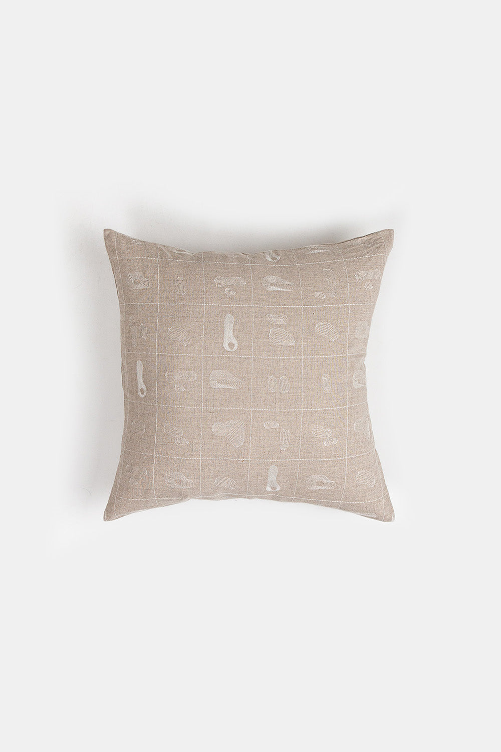 Linen Throw Pillow In Natural Line Embroidery