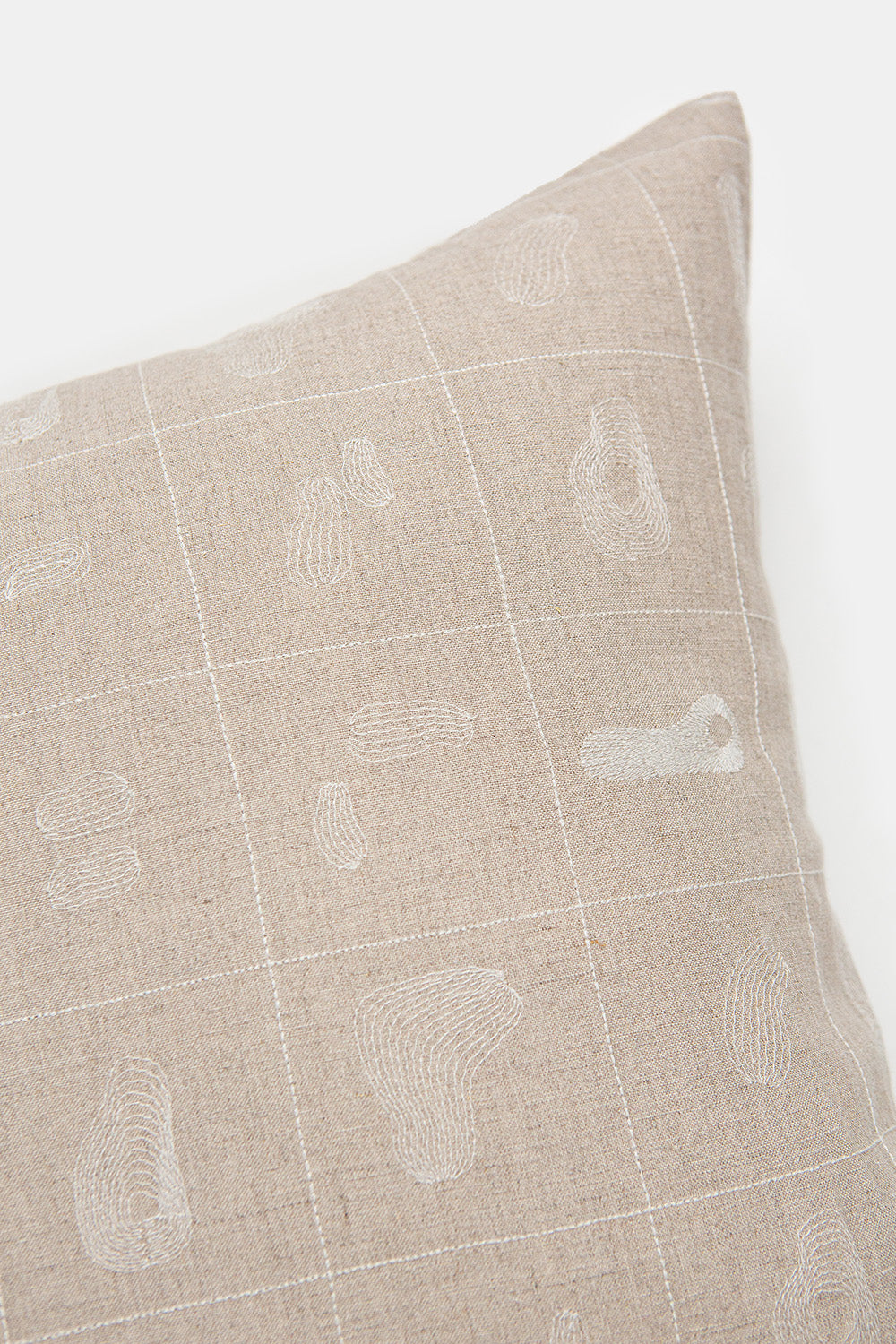 Linen Throw Pillow In Natural Line Embroidery