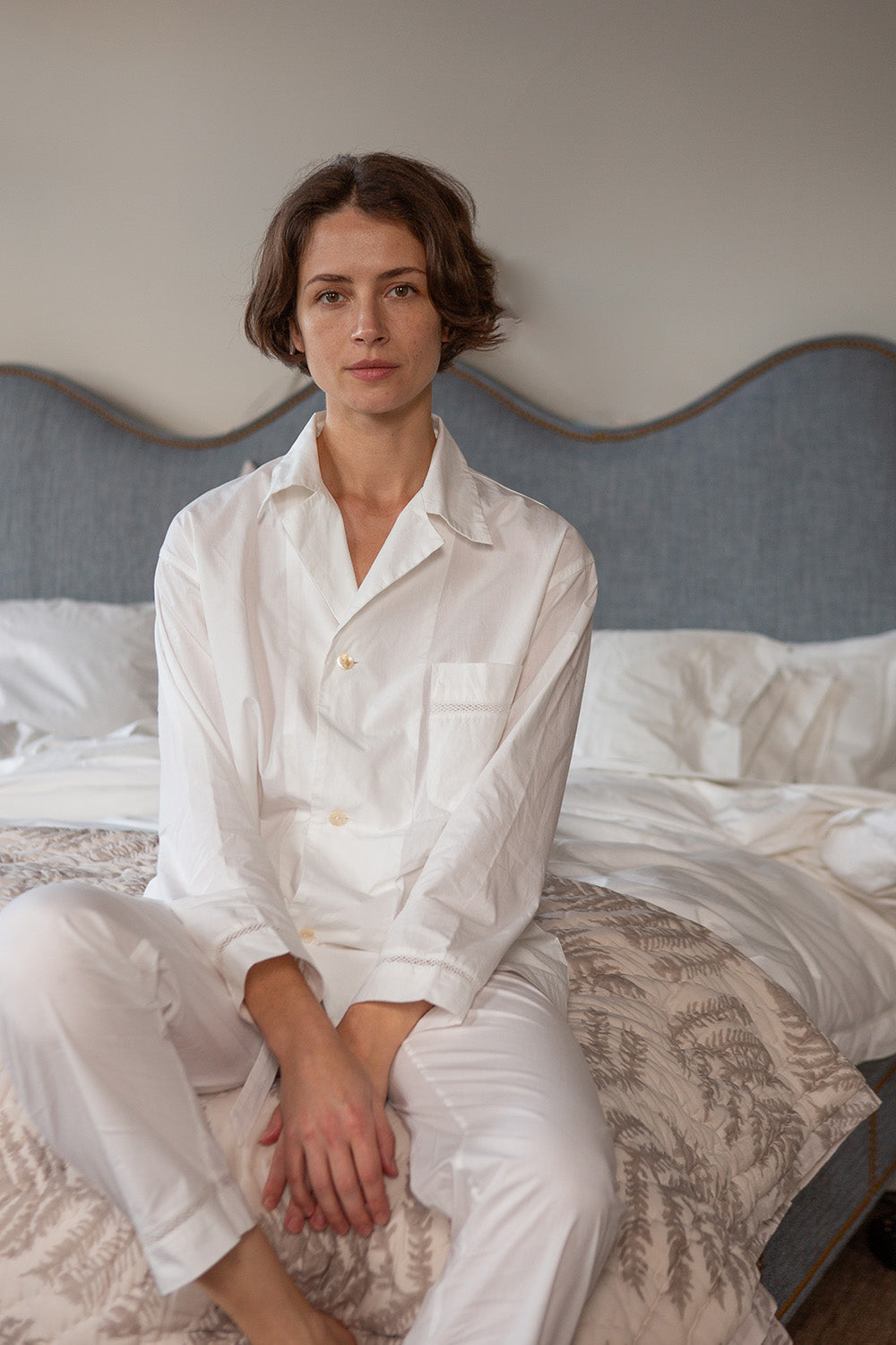 Victor Cotton Pajama Set In White