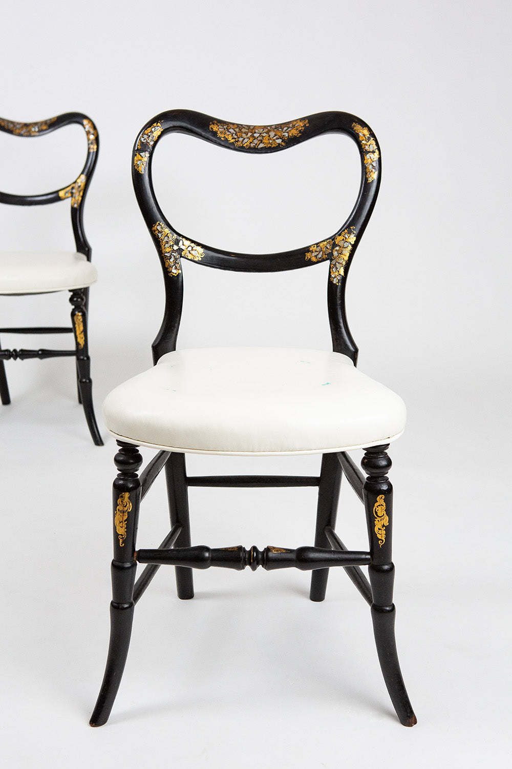 Pair of Antique Balloon Back Chairs with Mother of Pearl Inlay