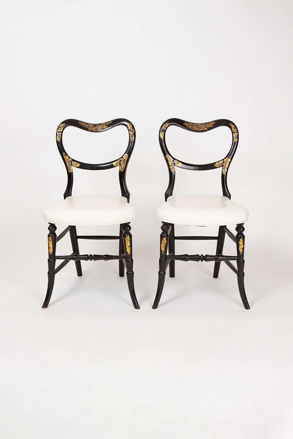 Pair of Antique Balloon Back Chairs with Mother of Pearl Inlay