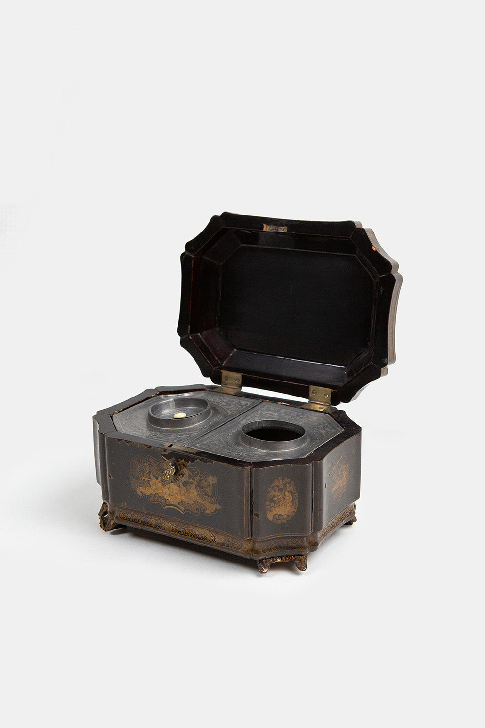 19th Century Chinese Gilt and Black Lacquer Tea Caddy