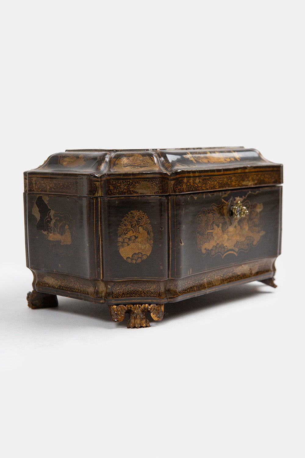 19th Century Chinese Gilt and Black Lacquer Tea Caddy